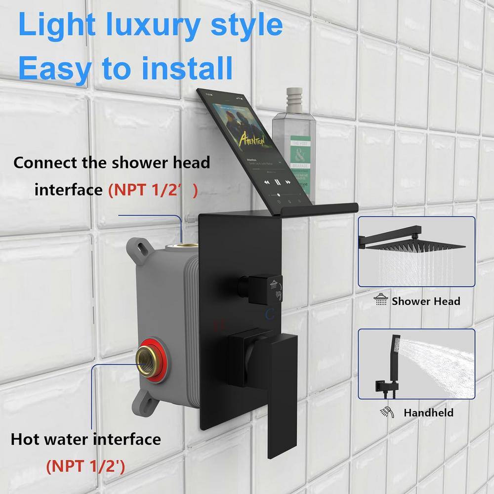 Matte Black Square Dual Rain Shower System with Handheld