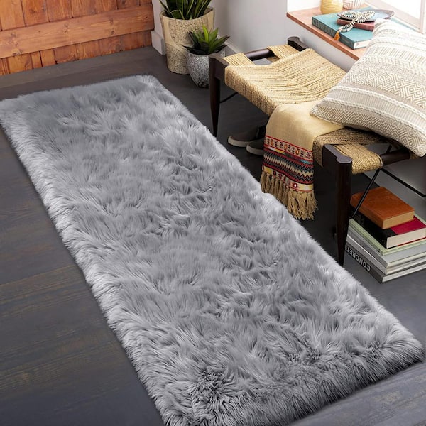 Gray Sheepskin Ruf SALE Silver Gray Shag Area Rug Carpet Rectangle Faux Fur 