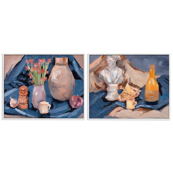 Traditional Still Life on Drapery by Melissa Wang 2 Pieces White Framed Nature Giclee Art Print 24 in. x 30 in.