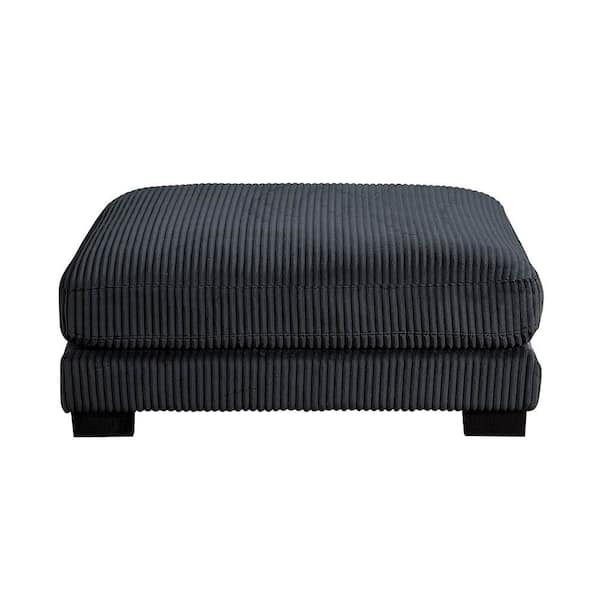 Turbo Black Corduroy Fabric Square Ottoman