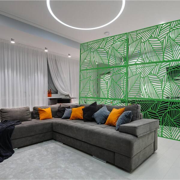 Green Metal Freestanding Decorative Privacy Screen Outside Lawn Garden 76 in. Hx48 in. W Leaf Cutout Privacy FencePanels