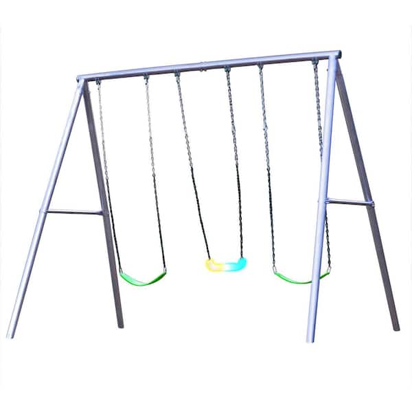 SPORTSPOWER Patriot Metal 10 ft. Outdoor Swing Set with 2 Swings and 1 LED light up Swing