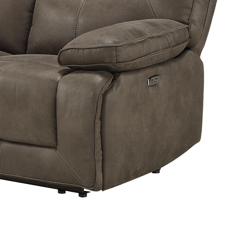 Gray Leather Tufted Power Motion Loveseat with Pillow-Top Arms