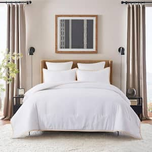 Framed 3-Piece Tan/White Microfiber King Comforter Set