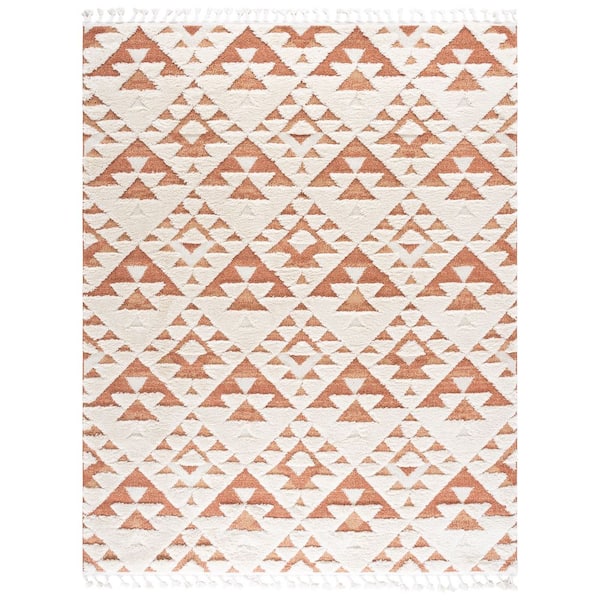 Moroccan Tassel Shag 10 ft. x 14 ft. Ivory/Brick Rust Tribal Area Rug