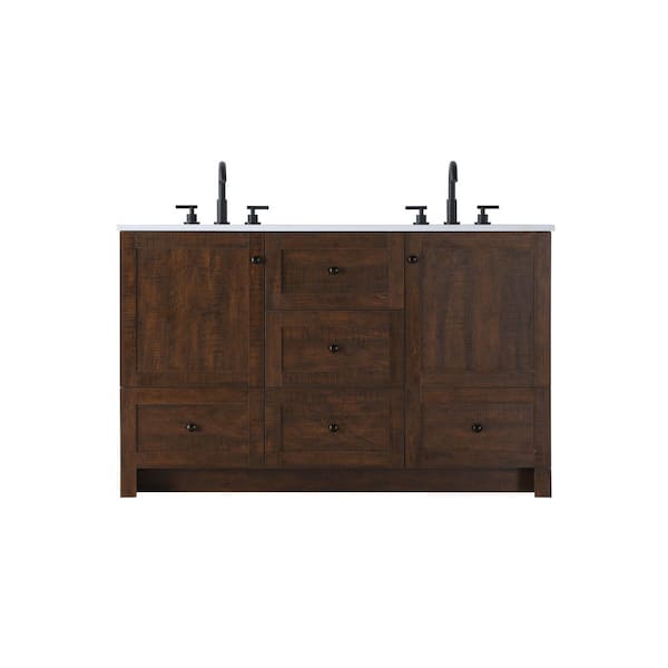 54 in. Double Sink Expresso Bath Vanity with White Engineered Marble Top