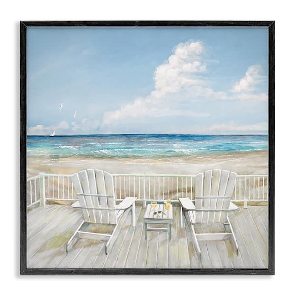 Stupell Industries Seats Overlooking Beach by Ruane Manning Black Framed Coastal Giclee Art Print 24 in. x 24 in.