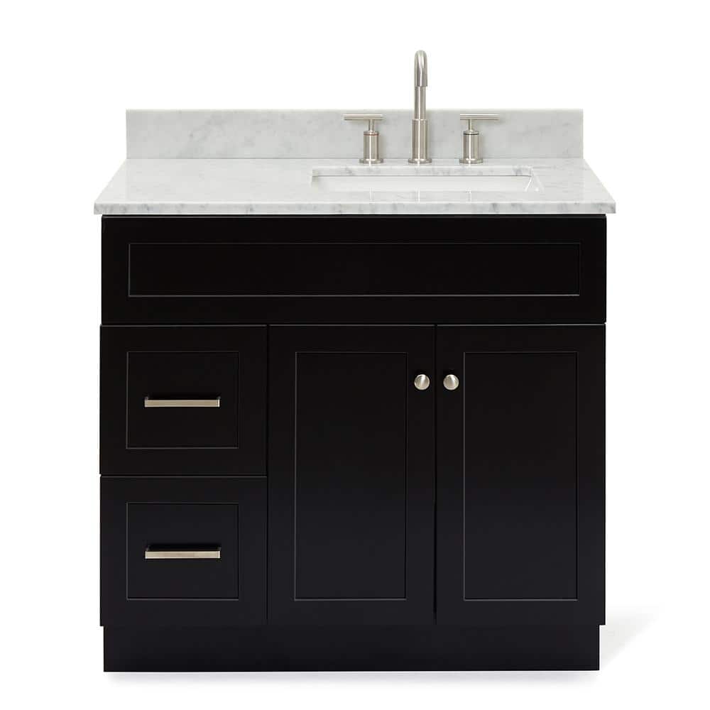 Hamlet Black Freestanding Single Sink Vanity with White Marble Top