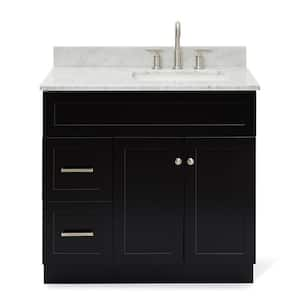 Hamlet 37 in. W x 22 in. D x 35.25 in. H Bath Vanity in Black with White Carrara Marble Vanity Top