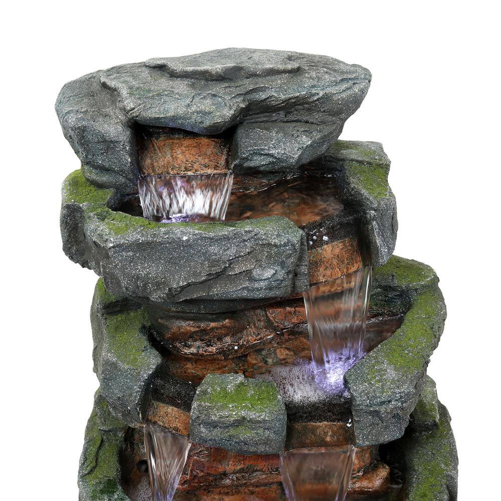 24" Gray and Green Polyresin Tiered Water Fountain with LED Lights