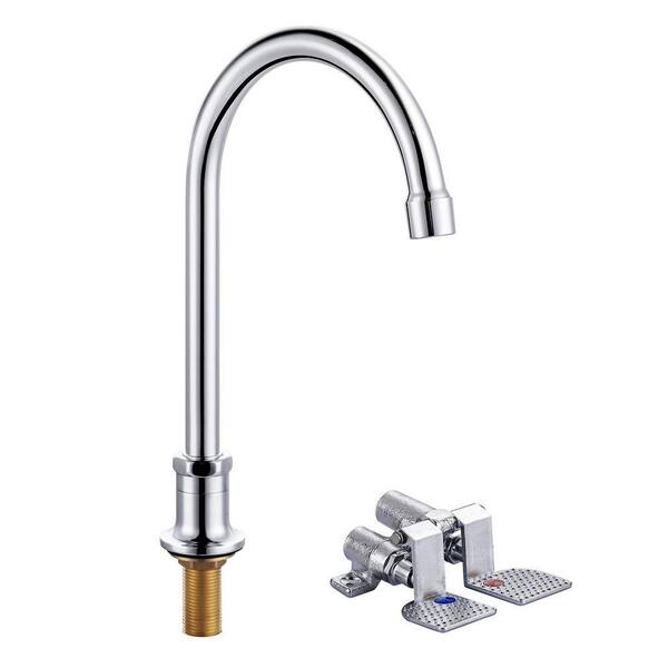 Dual Foot Temperature Pedal Valve Faucet, Deck Mount Standard Kitchen Faucet in Polished Chrome