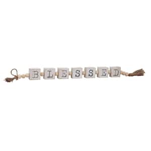 Blessed Wood Block Tabletop Sign with Tassels and Beads