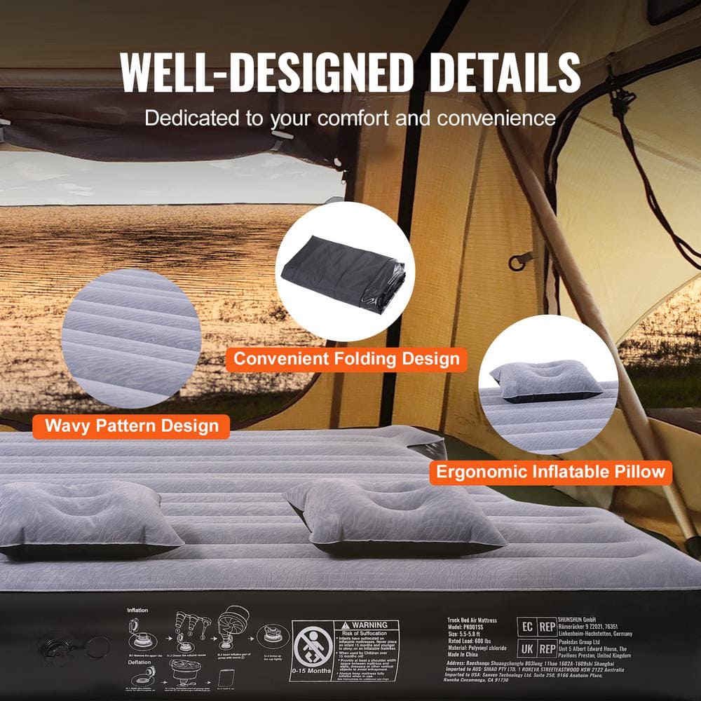 Gray and Black Inflatable Truck Bed Air Mattress with Pump