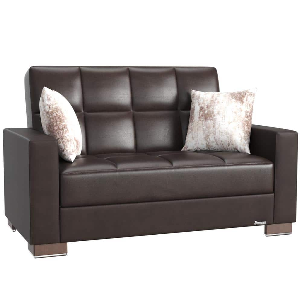 Ottomanson Basics Collection Convertible 63 In Brown Faux Leather 2   Brown Ottomanson Loveseats Bsc 16 Ls 64 1000 