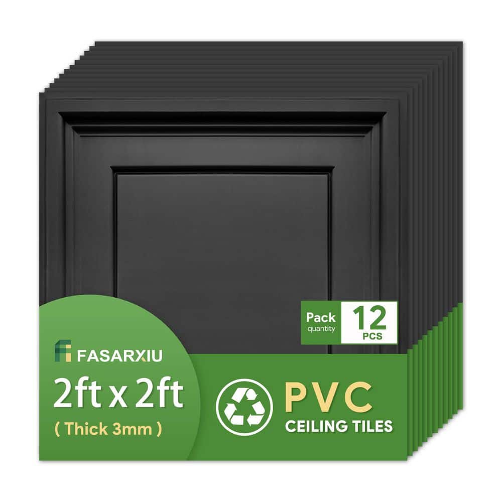 Black 2 ft. x 2 ft. Decorative Textured Waterproof Washable and Fire-Rated PVC Ceiling Tile 48(sq. ft. / case)12 Tiles price history on PriceWatchPro