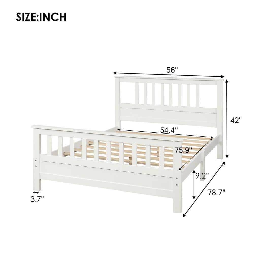 White Wood Frame Full Platform Bed with Headboard and Footboard - thumbnail 3