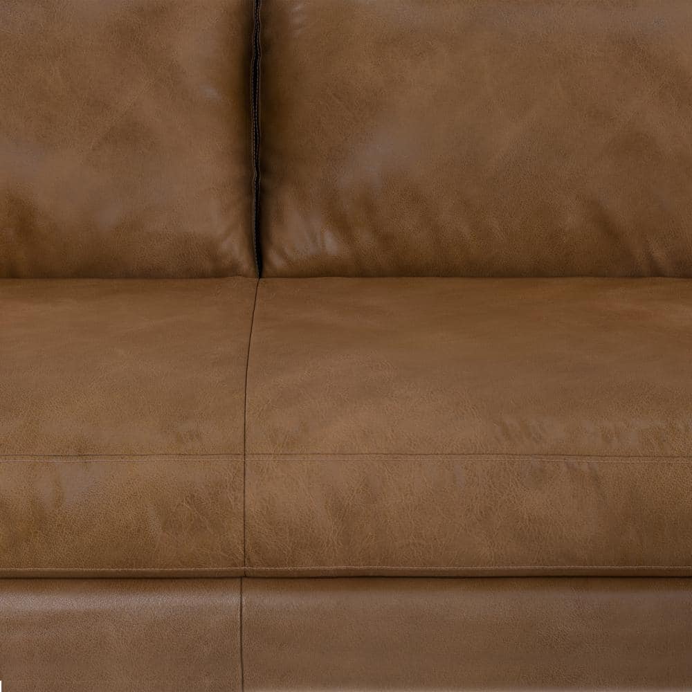 Caramel Brown Genuine Leather 72-Inch Lawson Sofa with Pillow-Top Arms