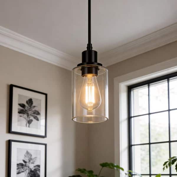 4 in. 1-Light Modern Matte Black Island Pendant Light Rustic Farmhouse Industrial Hanging Light for Kitchen Dining