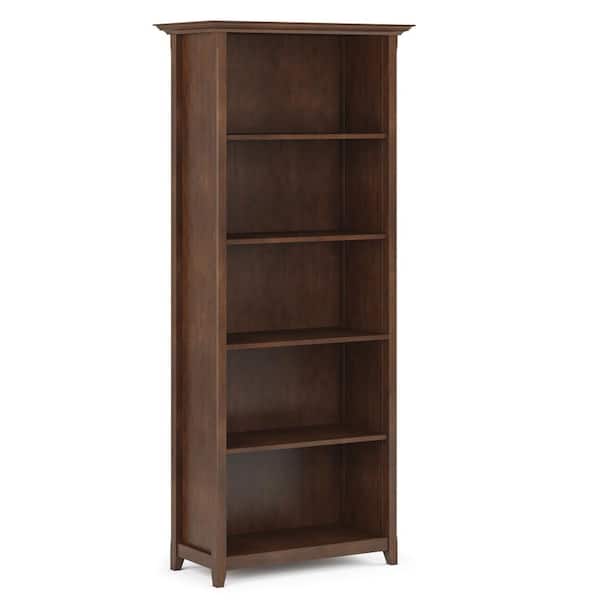 Simpli Home Amherst Solid Wood 70 in. x 30 in. Transitional 5 Shelf Bookcase in Russet Brown