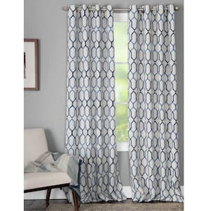 Alain 50 in. W x 95 in. L Ployester and Linen Noise Dampening Window Panel in Blue and Off-White