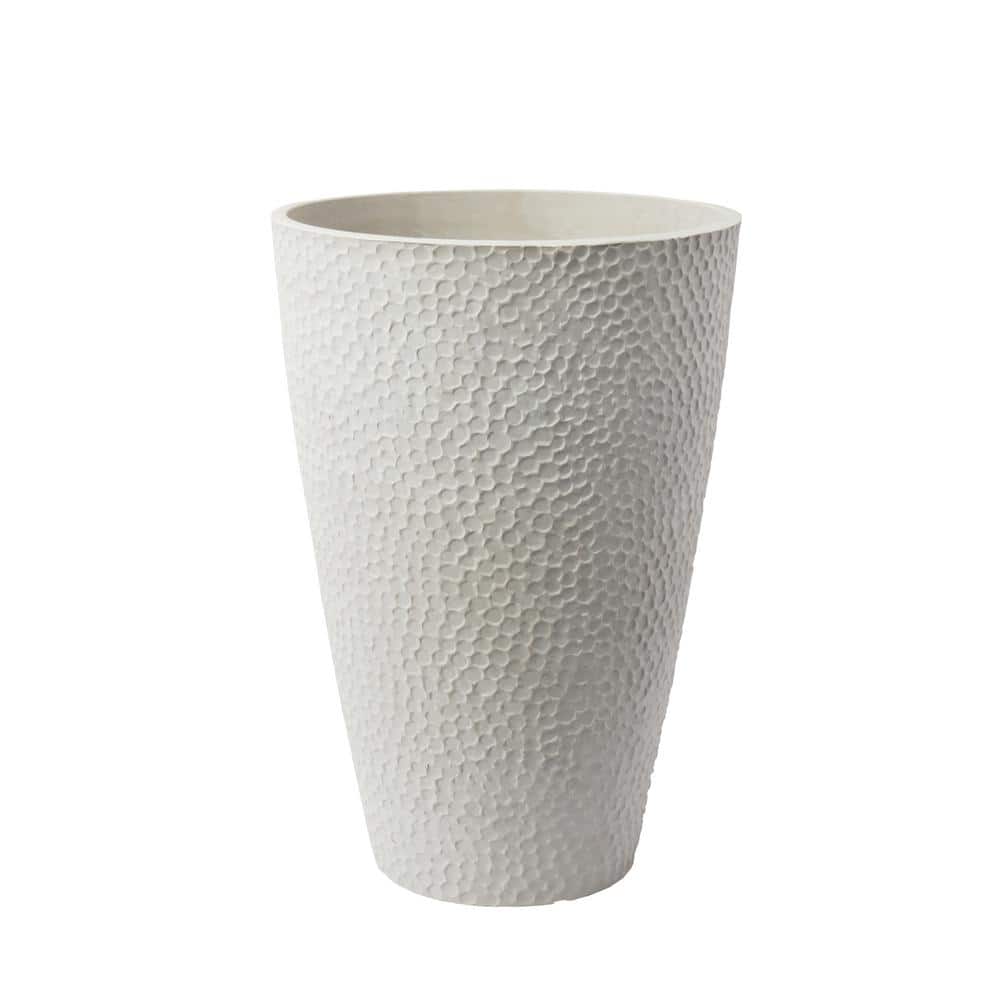 Weathered White Large Round Outdoor Planter with Hammered Texture