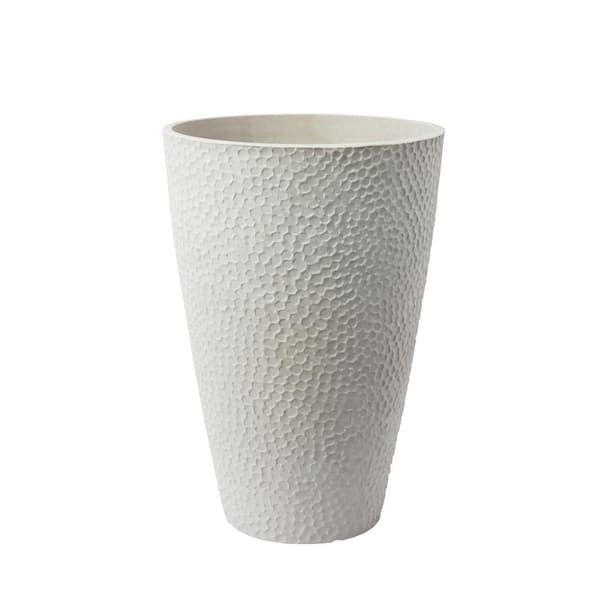Algreen Valencia, 15 in. x 28 in. H, Hammered Texture Plastic Planter, Weathered White