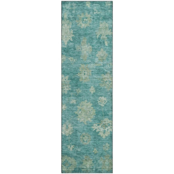 Mayfield Premium Machine Washable Abstract AMF2305 Teal 2 ft. x 7 ft. Runner Rug