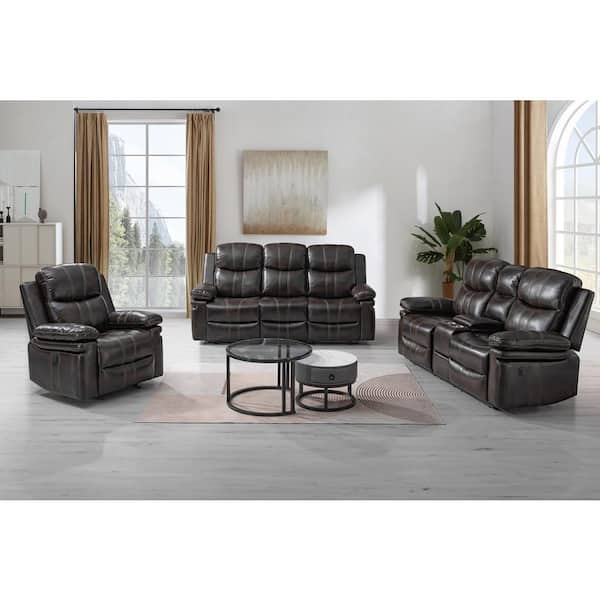 New Classic Furniture Kellen 3-piece Brown Faux Leather Power Footrest Living Room Set