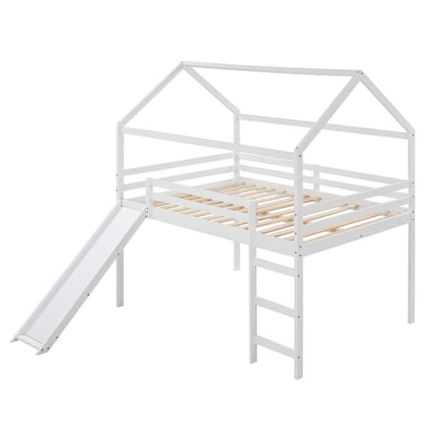 White Full Size Loft Bed House Bed with Slide ZY-P539757 - The Home Depot