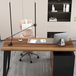 54.3 in. Reversible L-Shaped Black and Brown Wood Computer and Gaming Desks Office Working Table with Adjustable Shelves