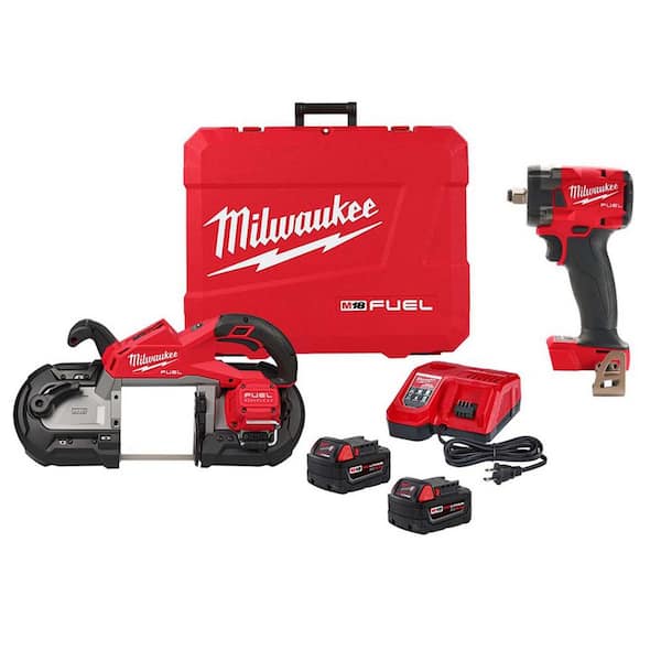M18 FUEL 18V Lith-Ion Cordless Deep Cut Band Saw w/ (2) M18 REDLITHIUM XC5. 0 Battery & Rapid Charger & Impact Wrench
