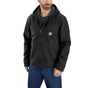 Men's Medium Black Cotton Relaxed Fit Washed Duck Sherpa-Lined Jacket