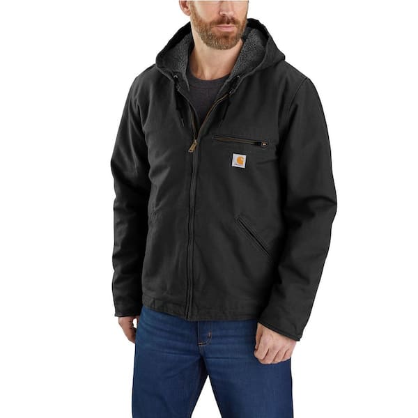Carhartt Men's Medium Black Cotton Relaxed Fit Washed Duck Sherpa-Lined Jacket