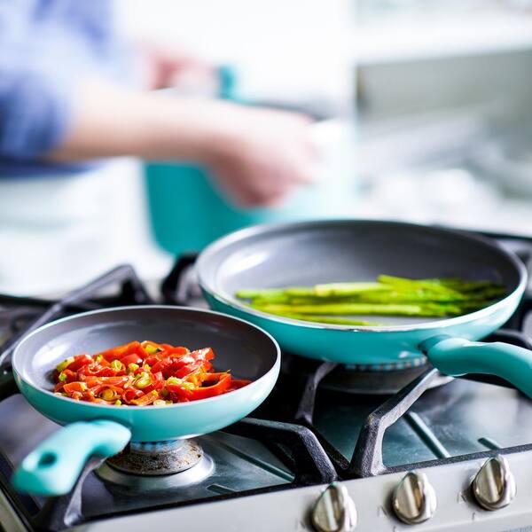 11 GreenLife Soft Grip Diamond Healthy Ceramic Nonstick Turquoise Frying Pan/Skillet with Lid 