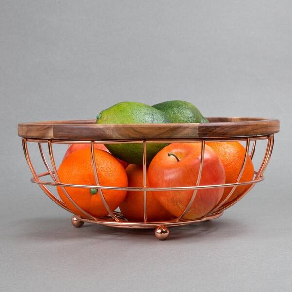 Creative Home Deluxe Acacia Copper Plated Wood and Iron Wire Fruit