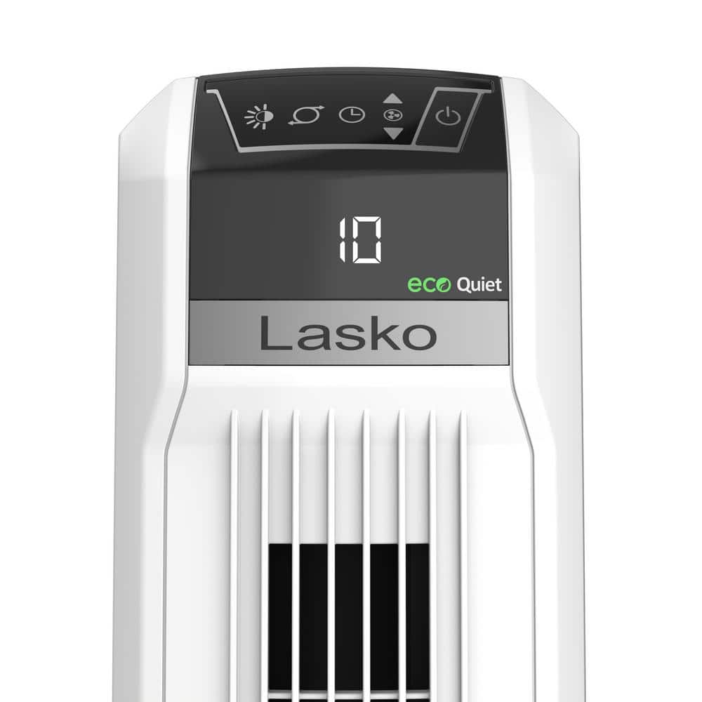White EcoQuiet Oscillating Tower Fan with Remote Control