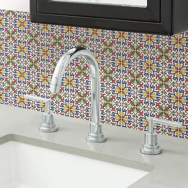 Multi-Color Vinyl Tuscan Tile Peel Stick Backsplash Tiles