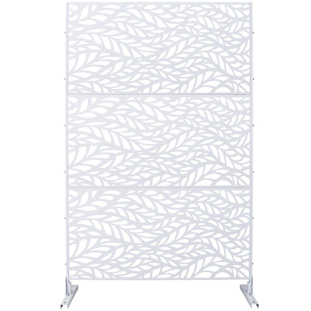 White 76 in. Metal Garden Fence Outdoor Privacy Screen, Freestanding Decora
