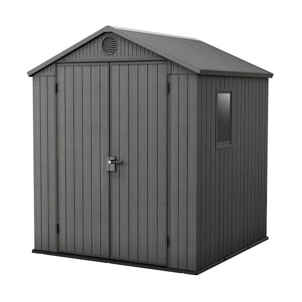 Darwin 6 ft. W x 6 ft. D Outdoor Durable Resin Plastic Storage Shed with Double Doors and Floor, Grey (37.5 sq. ft.)