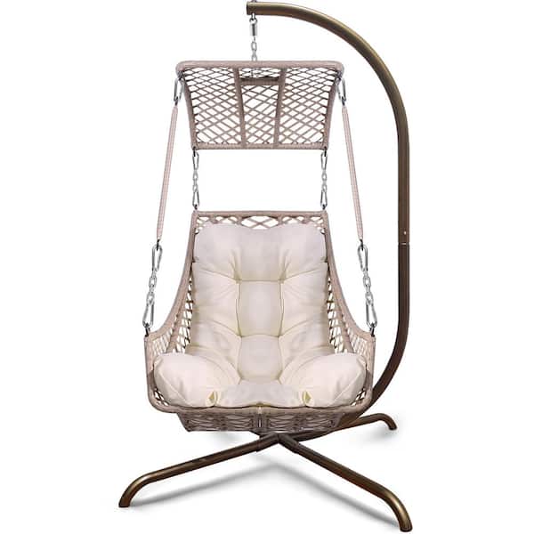 maocao hoom 28.3 in 1 person Brown Metal and Wicker Patio Swing with UV Resistant Cushion and Cup Holder