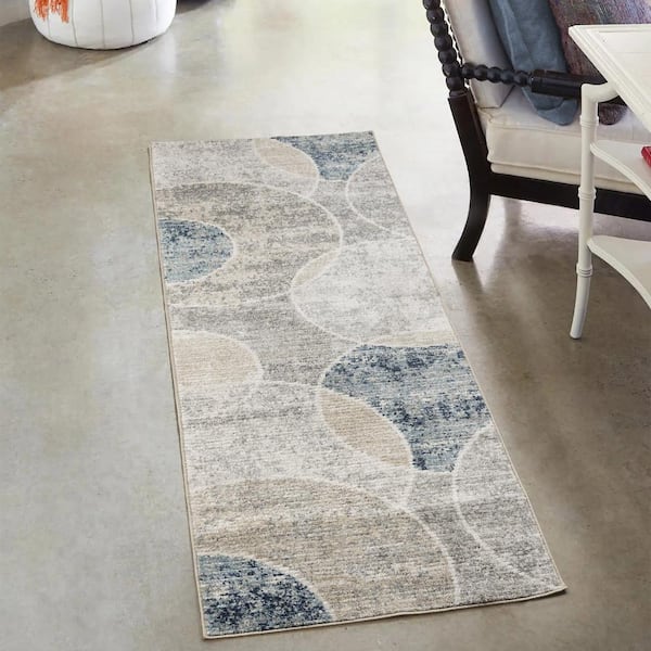 Winsor Tondo Blue 3 ft. x 8 ft. Geometric Indoor Runner Rug
