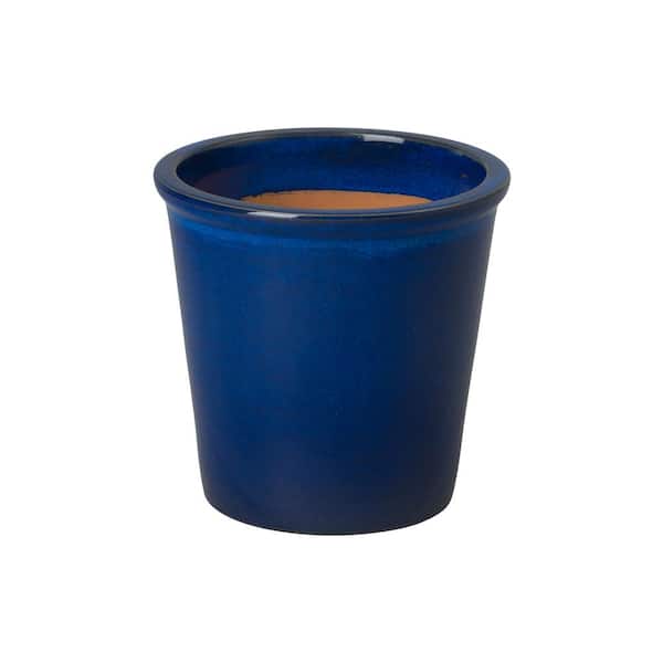 Emissary Pail 10 in. L x 10 in. H Blue Ceramic Round Planter with Drainage Hole