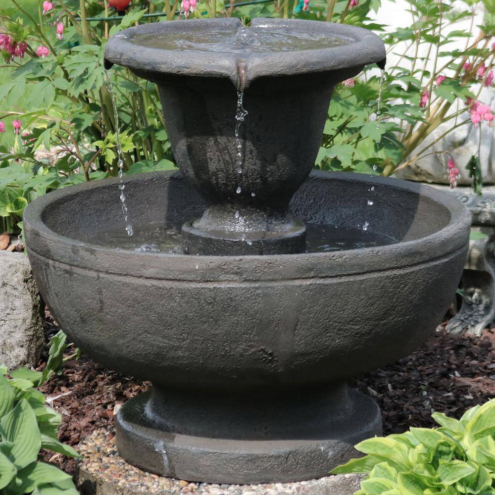 Gray Polyresin 25" 2-Tier Outdoor Water Fountain