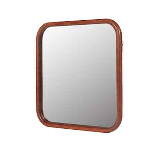 23.62 in. W x 23.62 in. H Mordern Rounded Square PU Covered MDF Framed Wall Decorative Bathroom Vanity Mirror in Brown