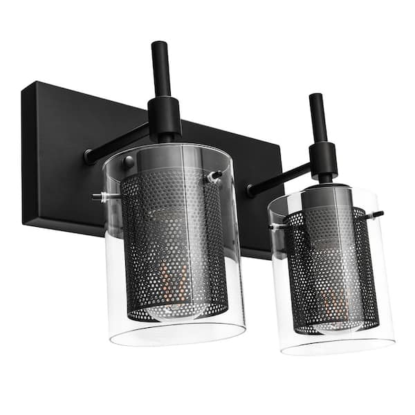 EDISLIVE Lenox 11.4 in. 2-Light Vanity Light Fixture with Clear Glass and Metal Mesh Black Bathroom Wall Sconces