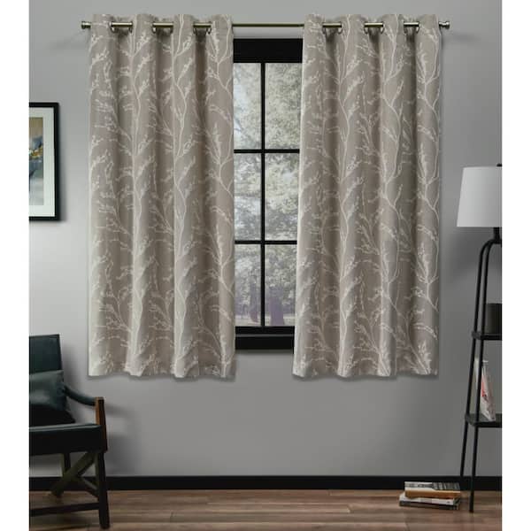 EXCLUSIVE HOME Kilberry Natural Nature Woven Room Darkening Grommet Top Curtain, 52 in. W x 63 in. L (Set of 2)
