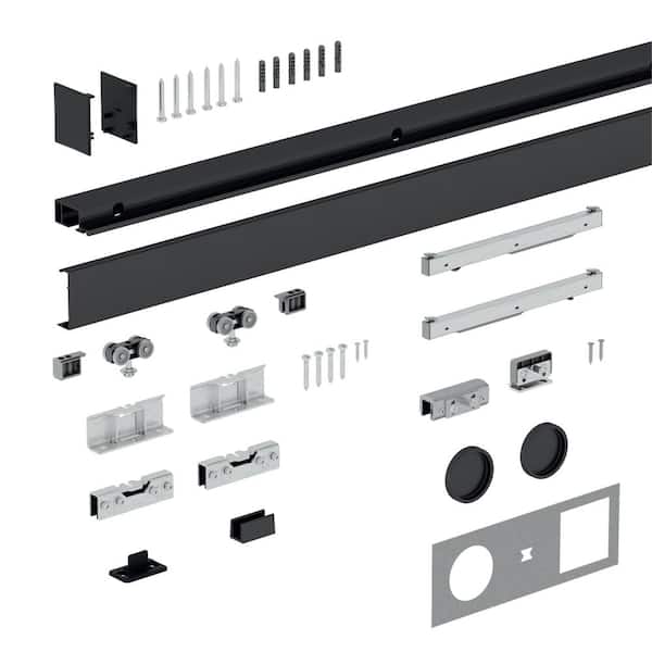 Berlin Lite 78 3/4 in. Black Anodized Aluminum Barn Door Track and Hardware With Soft-Stops