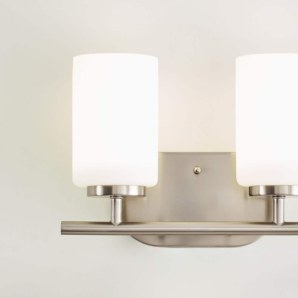 Sleek Brushed Nickel 2-Light Wall Sconce with Opal Etched Glass