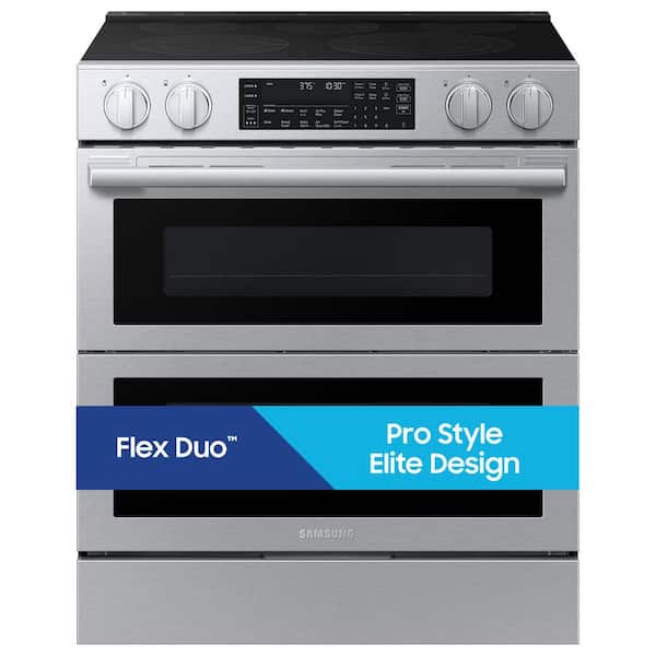 Bespoke 30 in. 5 Burner Slide-In Smart Double-Oven Electric Range in Stainless Steel with Flex Duo & Air Fry Max
