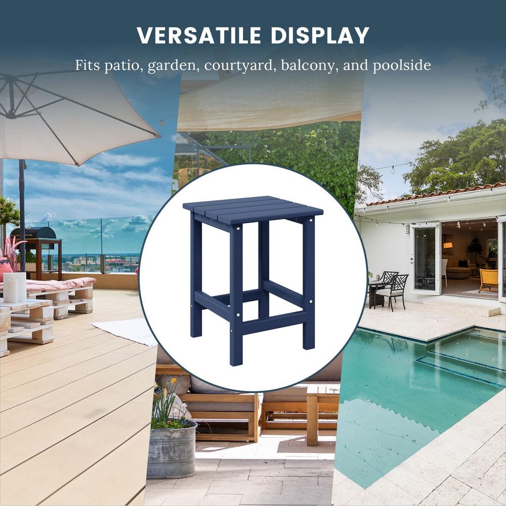 Navy Blue Square HDPE Outdoor Side Table